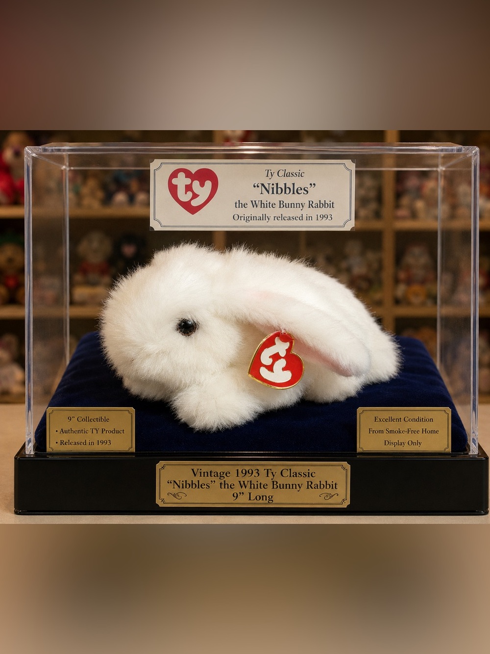Ty White Plush Nibbles Bunny with Red Heart Tag